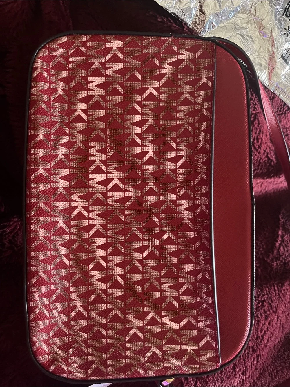 Michael Kors Red and Gold Signature MK Crossbody Bag - Picture 4 of 5